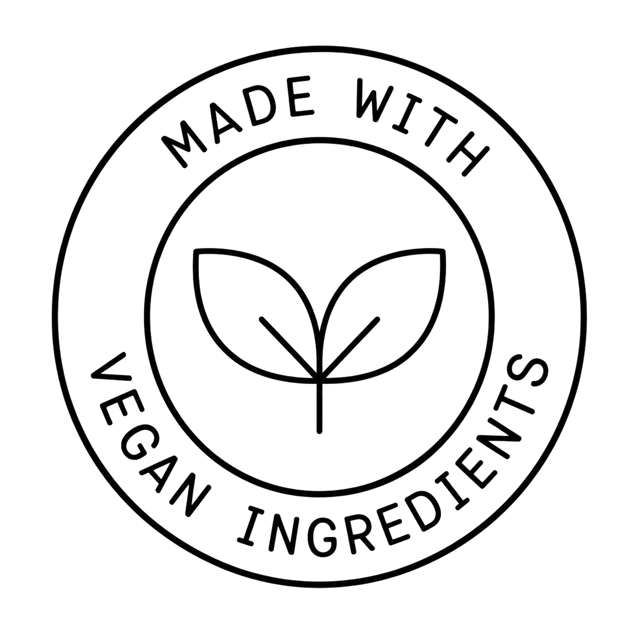 Logo indicating 'Made with Vegan Ingredients' with a leaf symbol.