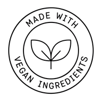 Logo indicating 'Made with Vegan Ingredients' with a leaf symbol.