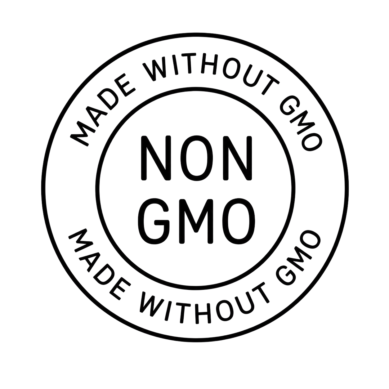 Non-GMO label with 'Made Without GMO' text on a white background