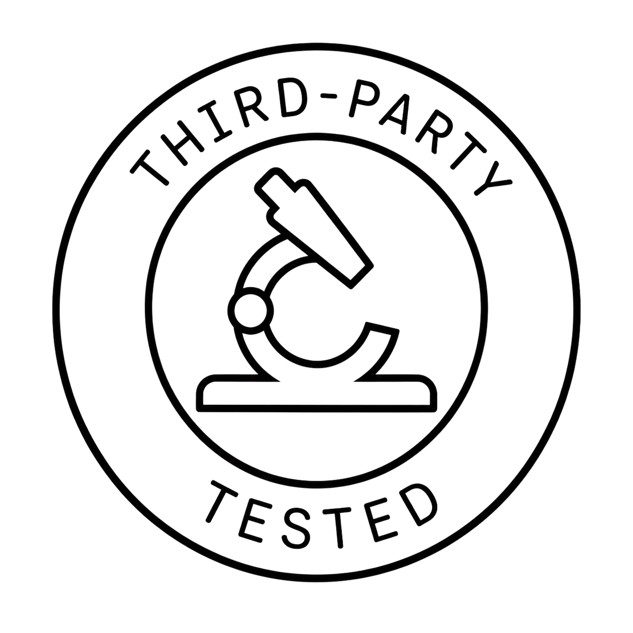 Logo with a microscope icon and 'Third-Party Tested' text on a white background