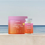 Super Soakd + Ultra Glow together: intimate moisture, pH balance, 16g collagen, and gut support in one AM/PM ritual.