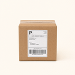 A brown cardboard box with a white USPS Priority Mail shipping label on the front, photographed against a plain off-white background.