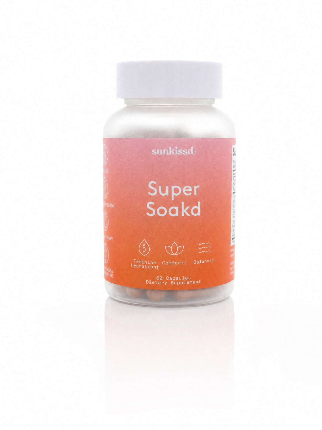 Super Soakd intimate moisture and pH support capsules, 60-count bottle.