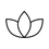 A minimalist black line art icon of a lotus flower on a solid white background.