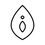 A minimalist black line art icon of a teardrop shape containing an 'i' inside, centered on a solid white background.